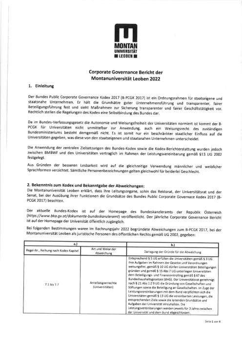 Bundeskodex Bericht 2022 Montanuniversität Leoben