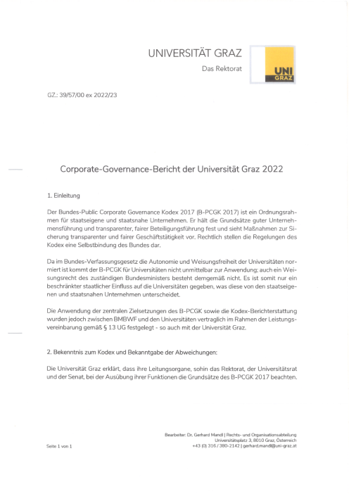 Bundeskodex Bericht 2022 Universität Graz