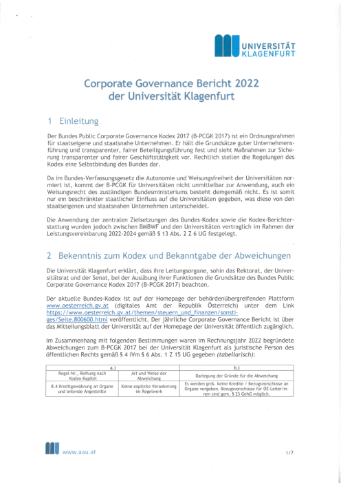 Bundeskodex Bericht 2022 Universität Klagenfurt