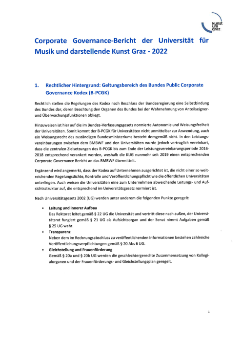 Bundeskodex Bericht 2022 Universität für Musik und darstellende Kunst Graz