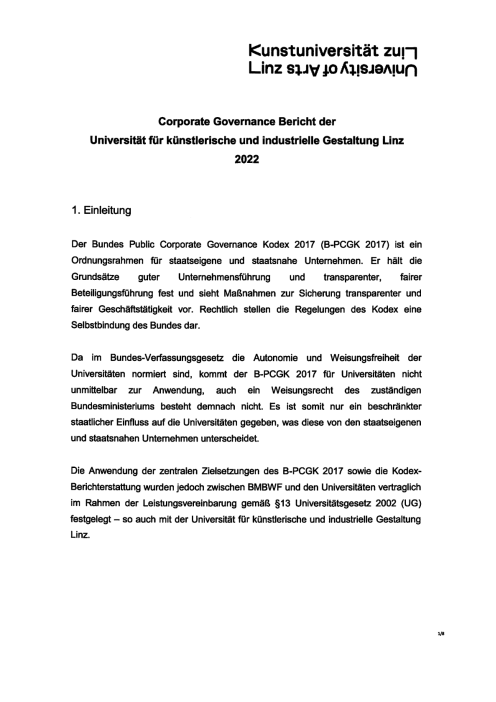 Bundeskodex Bericht 2022 Universität für künstlerische und industrielle Gestaltung Linz