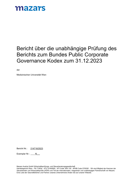Bundeskodex Bericht 2023 Medizinische Universität Wien