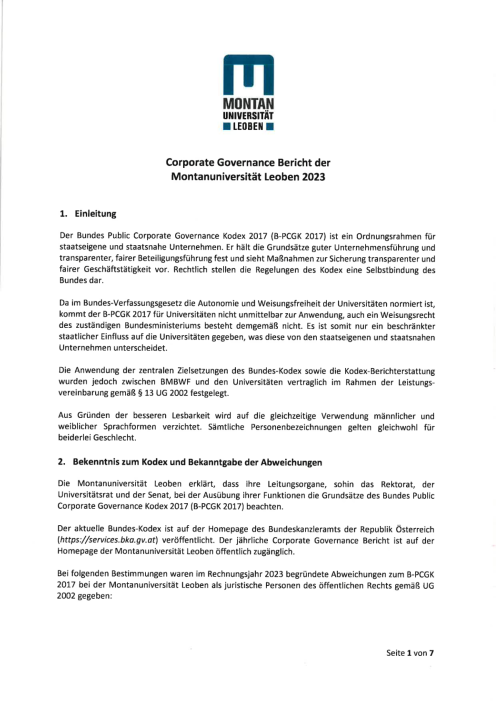 Bundeskodex Bericht 2023 Montanuniversität Leoben
