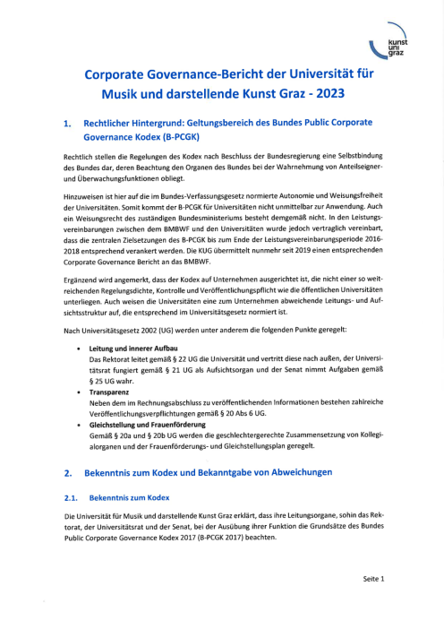Bundeskodex Bericht 2023 Universität für Musik und darstellende Kunst Graz