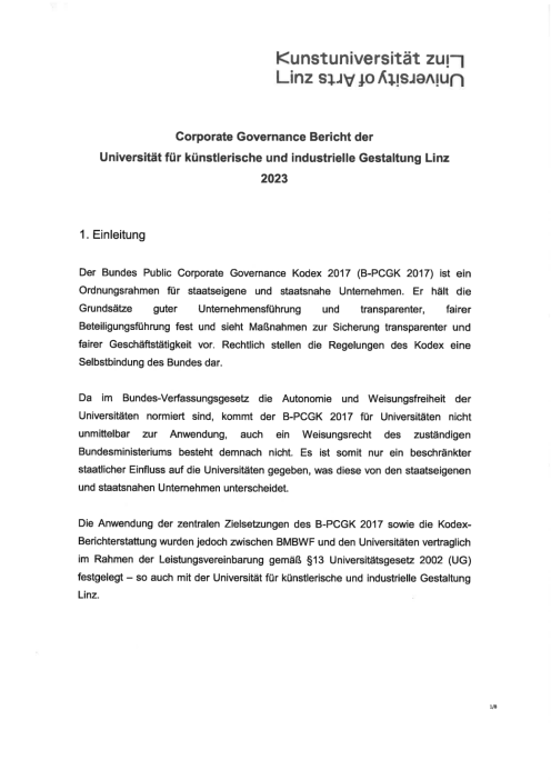 Bundeskodex Bericht 2023 Universität für künstlerische und industrielle Gestaltung Linz