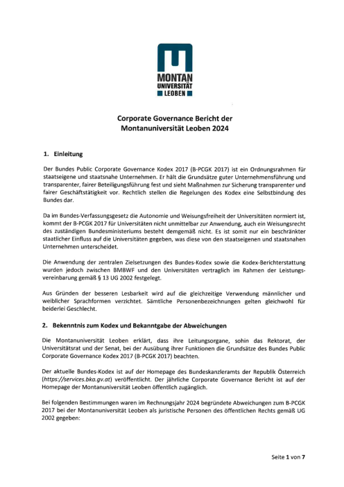 Bundeskodex Bericht 2024 Montanuniversität Leoben