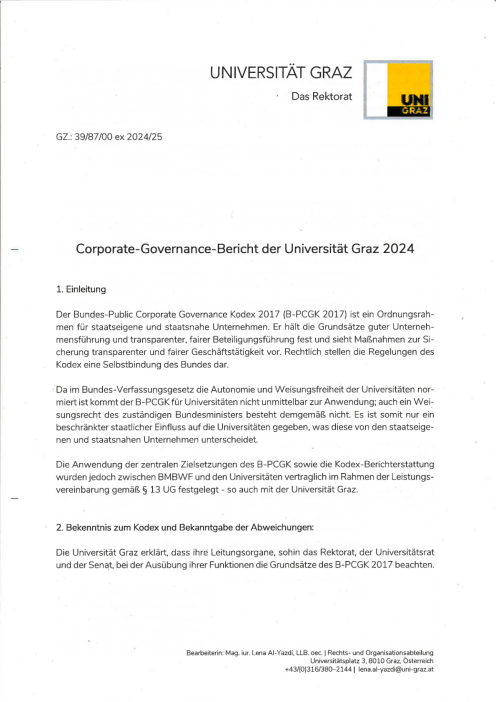 Bundeskodex Bericht 2024 Universität Graz