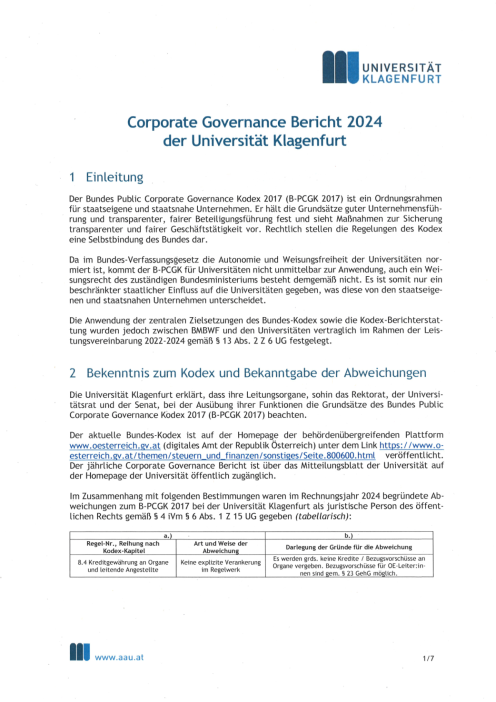 Bundeskodex Bericht 2024 Universität Klagenfurt