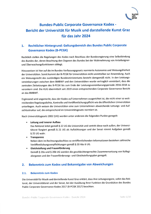 Bundeskodex Bericht 2024 Universität für Musik und darstellende Kunst Graz