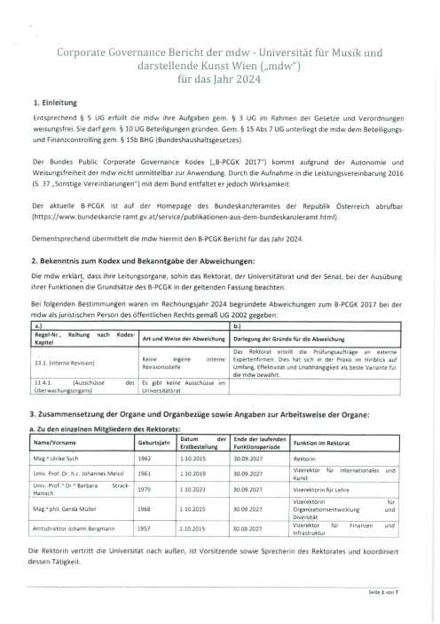 Bundeskodex Bericht 2024 Universität für Musik und darstellende Kunst Wien