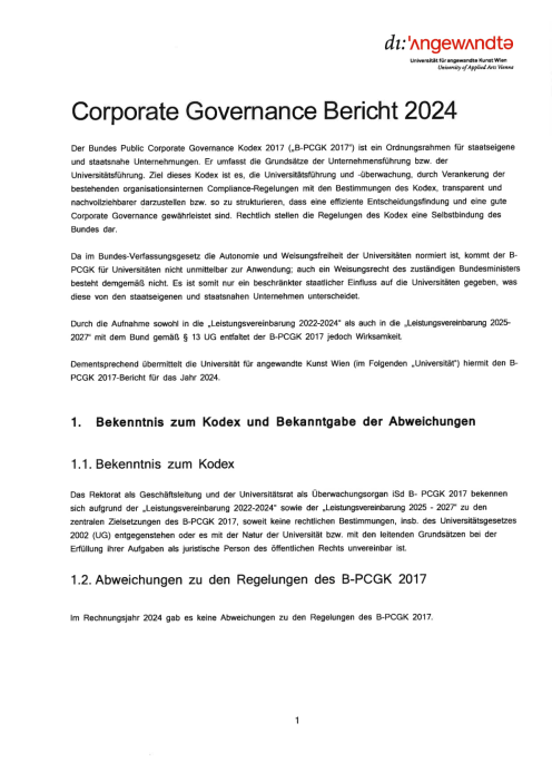 Bundeskodex Bericht 2024 Universität für angewandte Kunst Wien