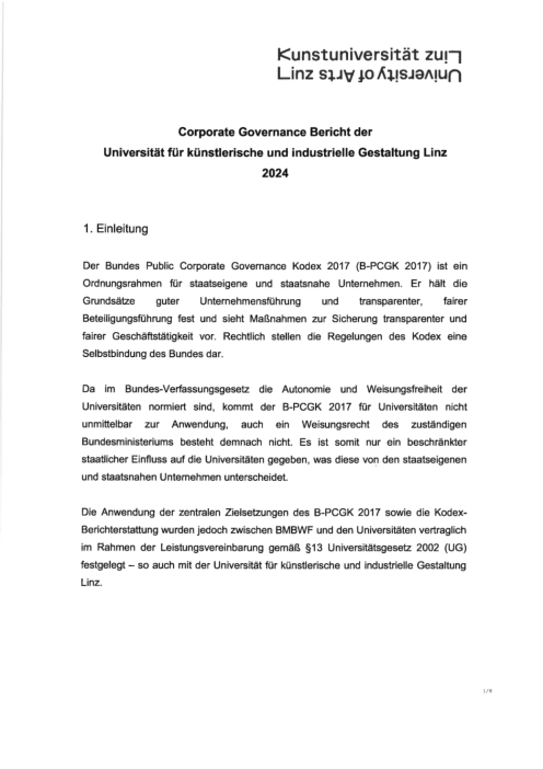 Bundeskodex Bericht 2024 Universität für künstlerische und industrielle Gestaltung Linz