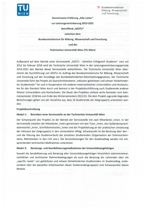 Leistungsvereinbarung 2019 2021 Technische Universität Wien Sideletter
