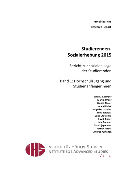 Studierenden Sozialerhebung 2015 Band 1 Anfänger Innen
