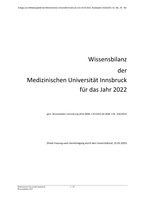 Wissensbilanz 2022 Medizinische Universität Innsbruck