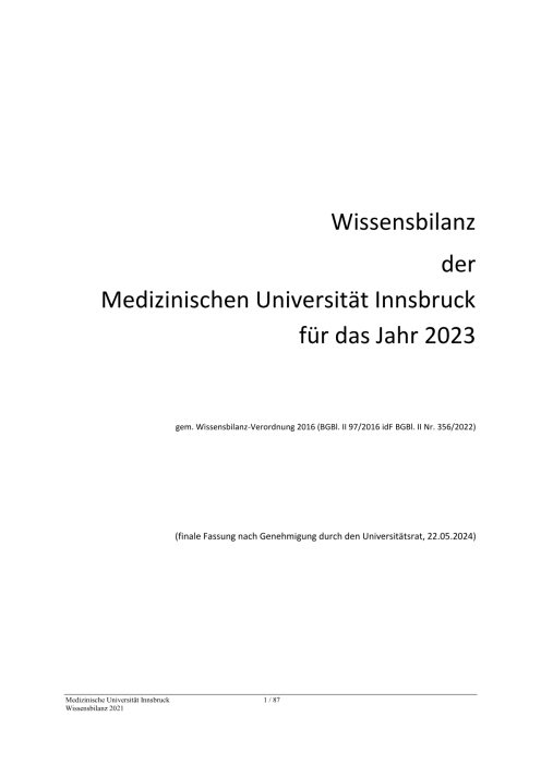 Wissensbilanz 2023 Medizinische Universität Innsbruck